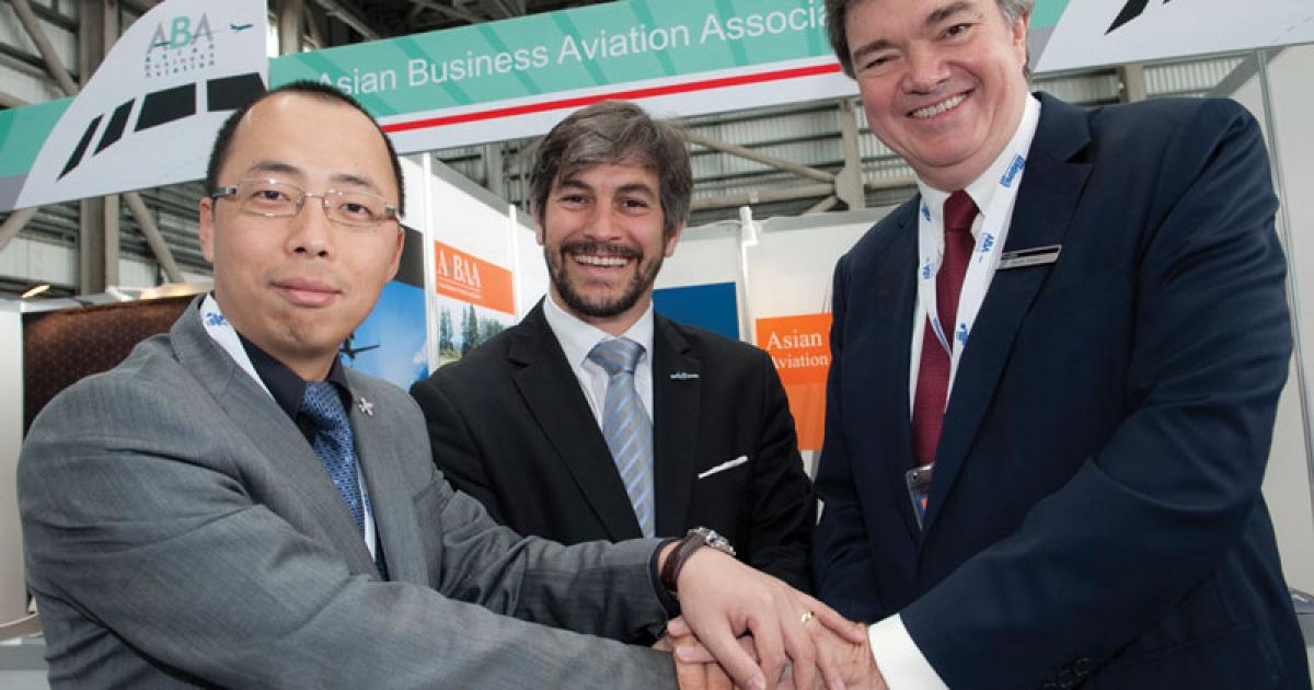 Board members of the Asian Business Aviation Association (left to right): Lee Li, Embraer’s vice president for China sales; Jean-Noel Robert, Airbus’ executive and private aviation sales director for Greater China, Japan and Korea; and David Dixon. 