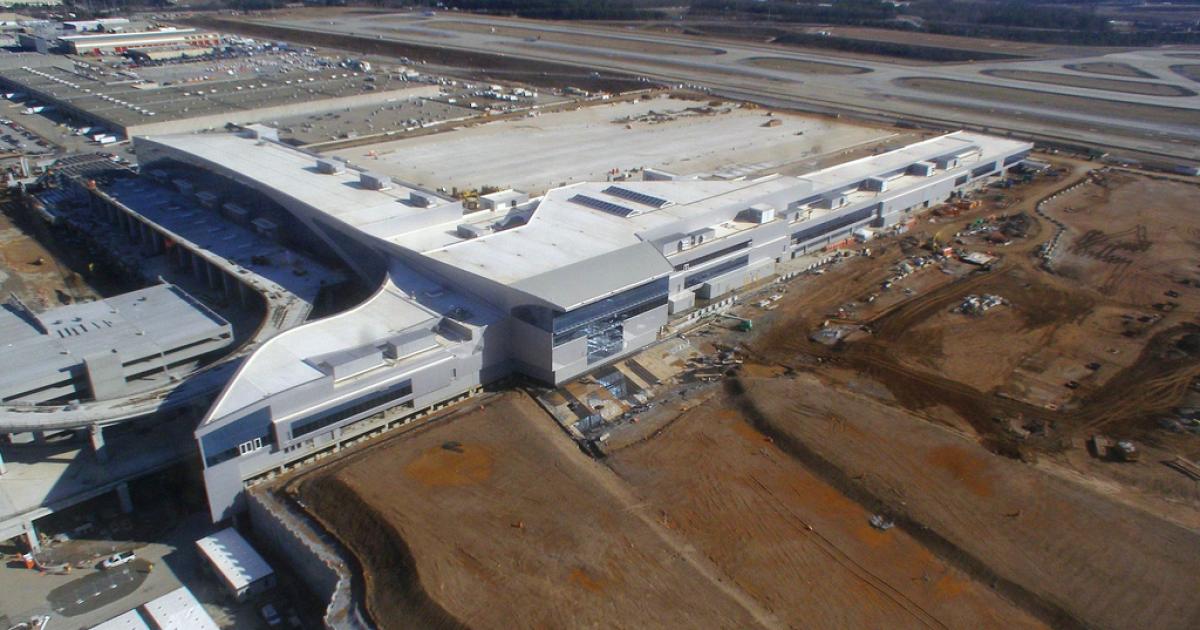 An aerial view of the new international terminal at Atlanta Hartsfield-Jackson International Airport shows the progress of construction last year. (Photo: Atlanta Hartsfield-Jackson International Airport)