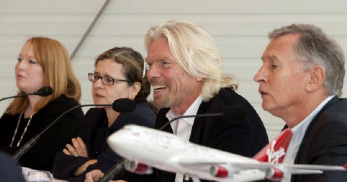 Richard Branson (second from right) joined Virgin Atlantic executives at London’s Battersea Power Station last Wednesday to announce the airline’s participation in a new alternative fuel plan.