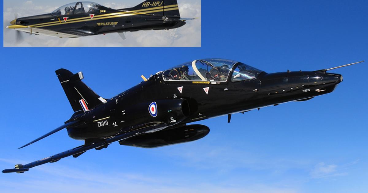 The Royal Saudi Air Force is upgrading to BAE Hawk Advanced Jet Trainers and Pilatus PC-21 turboprops, from earlier models from the same manufacturers. (Photos: BAE Systems and Pilatus Aircraft)