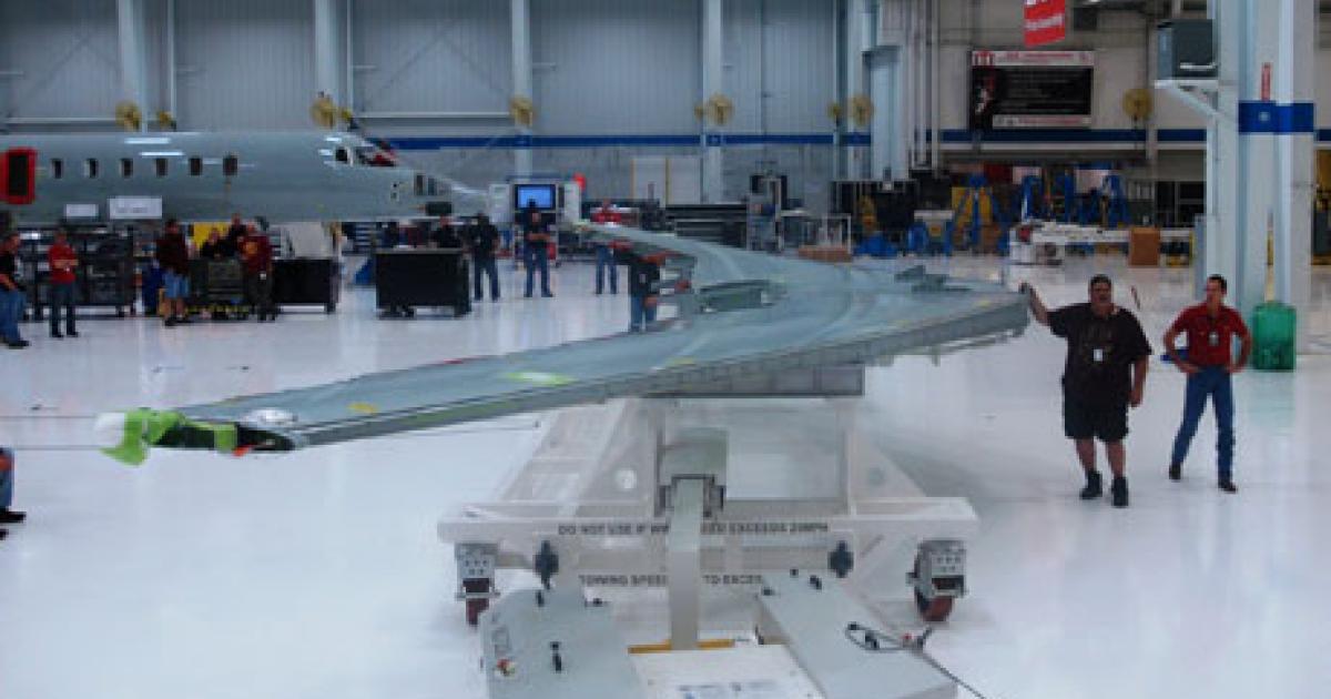 Bombardier is preparing to perform the wing mate on the first Learjet 85.