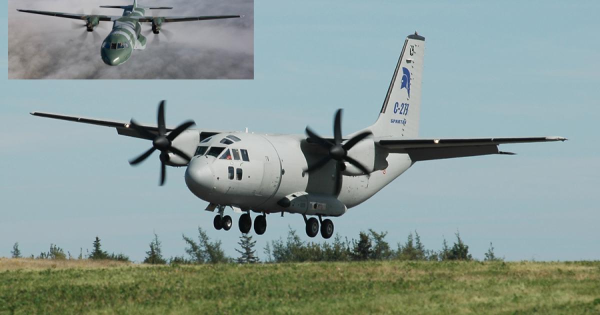 Alenia’s C-27J and Airbus Military’s C-295 (inset) may compete for an Indian Air Force order, but only if they can find willing local partners in private industry. (Photos: Alenia and Airbus Military)