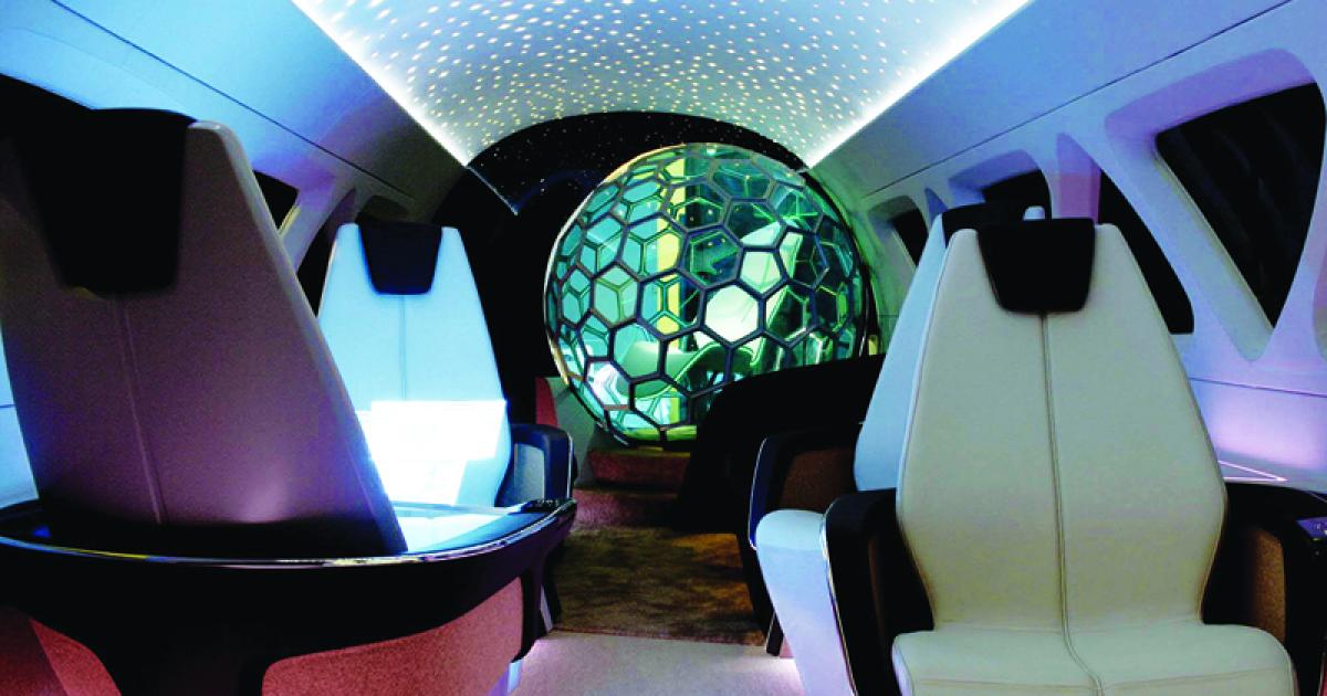 This cabin mockup shown at Aircraft Interiors Expo 2012 in Hamburg, Germany was the winner of the Crystal Cabin Award in the Visionary Concepts category.