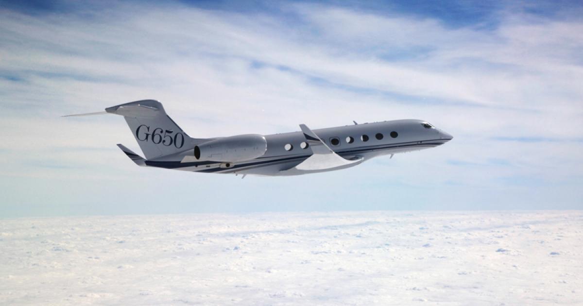 Gulfstream expects to receive provisional FAA certification for the G650 this quarter and deliver up to 12 “green” copies of the wide-cabin jet by year-end.