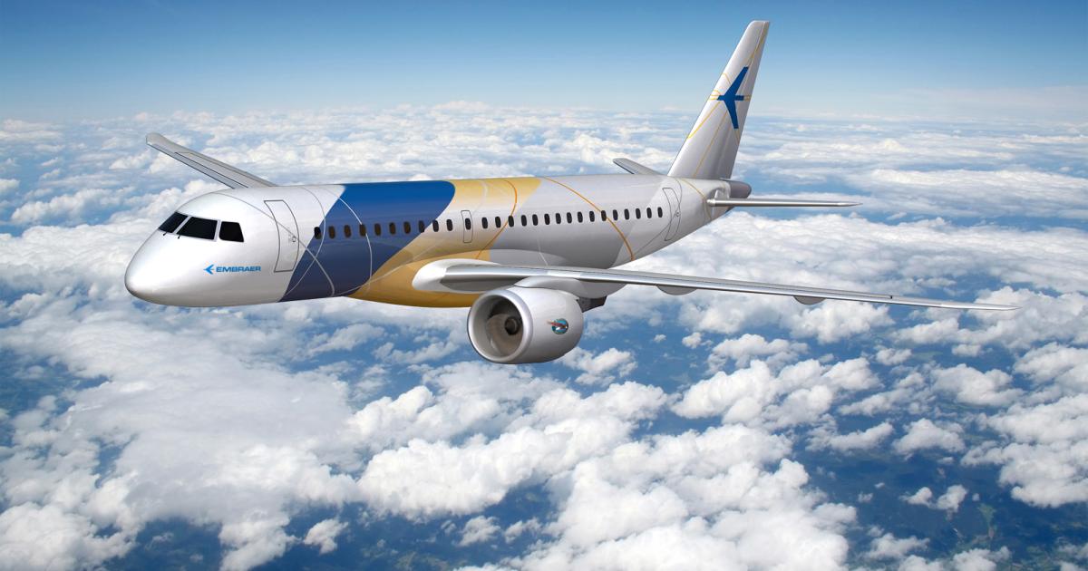 Changes to Embraer's second-generation of E-Jets will center on a switch from GE to Pratt & Whitney engines. (Image: Embraer)