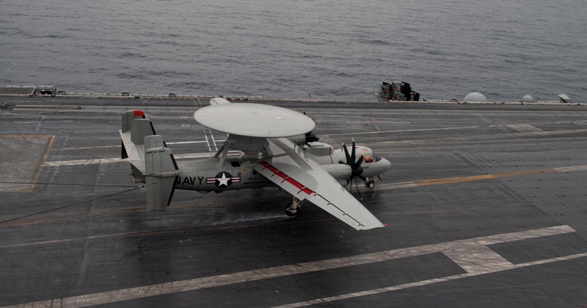 Northop Grumman's E2-D Advanced Hawkeye airborne early warning and communications platform is being considered for an Indian requirement that could total 18 aircraft. [Photo: Northrop Grumman].