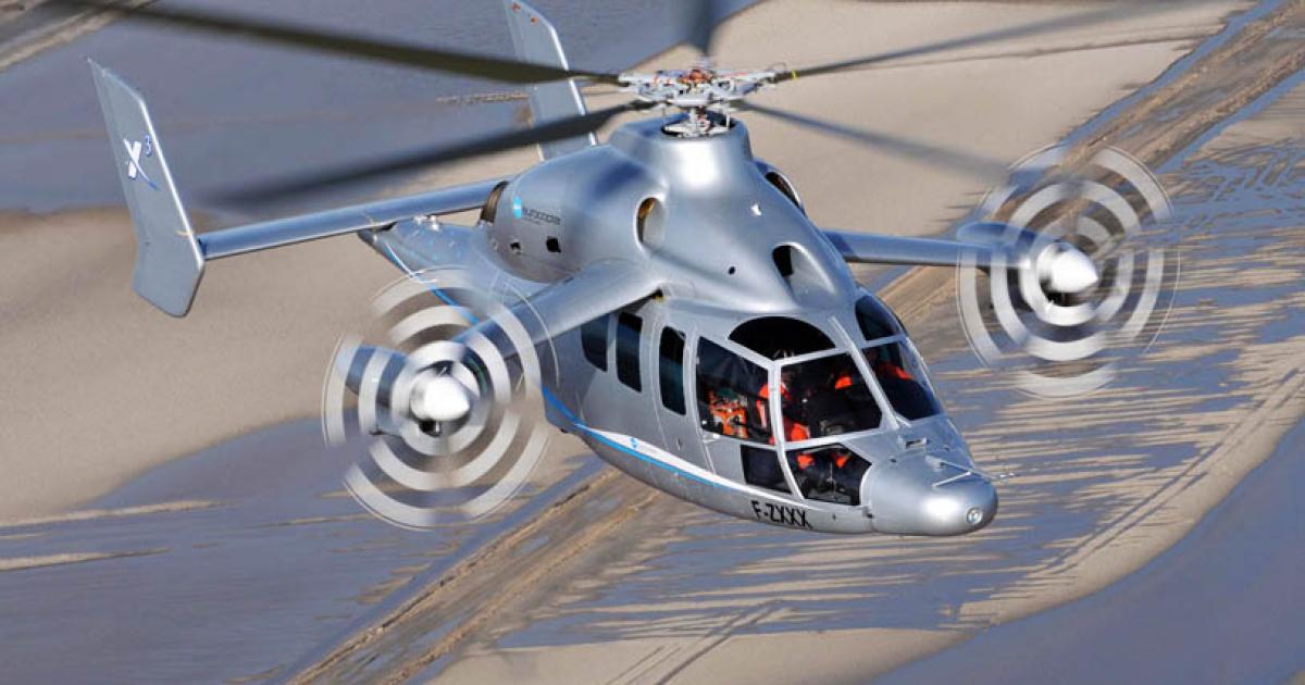 To attain the unofficial helicopter speed record of 255 knots, the Eurocopter X3 was fitted with a new rotor hub fairing, as well as landing gear doors.