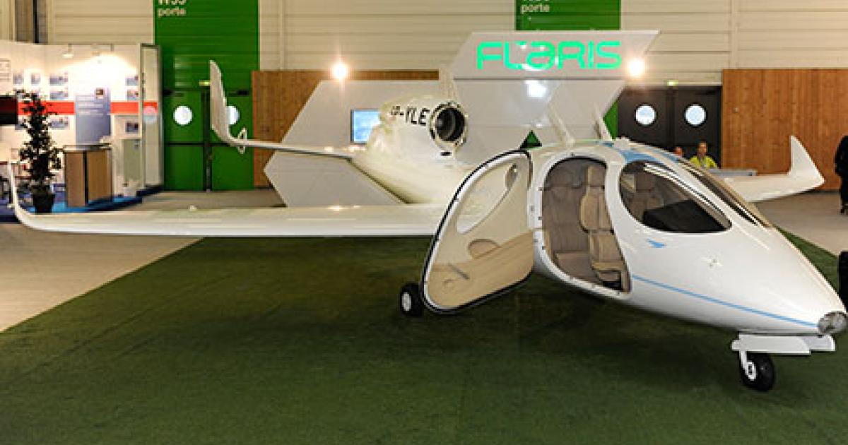 Polish-based start-up aircraft manufacturer Flaris unveiled the prototype of its previously unannounced single-engine LAR 01 this week at the Paris Air Show. The $1.5 million very light jet is expected to fly by year-end, with certification scheduled for late 2015. (Photo: Mark Wagner)
