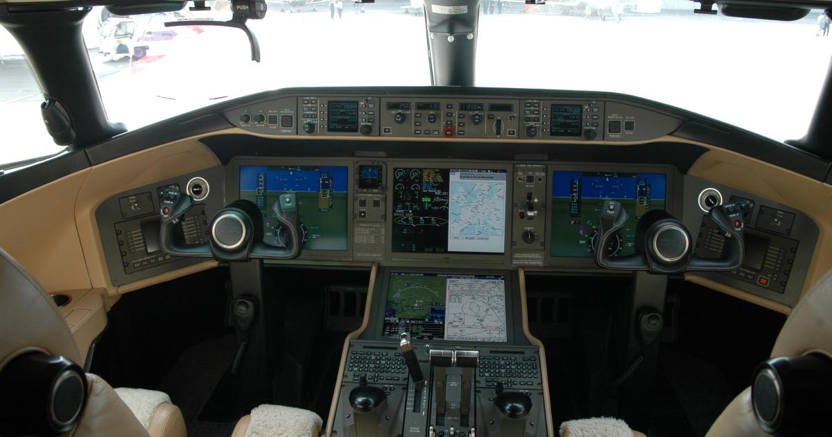 The new Global 6000 flight deck was available for viewing by Jet Expo show goers.