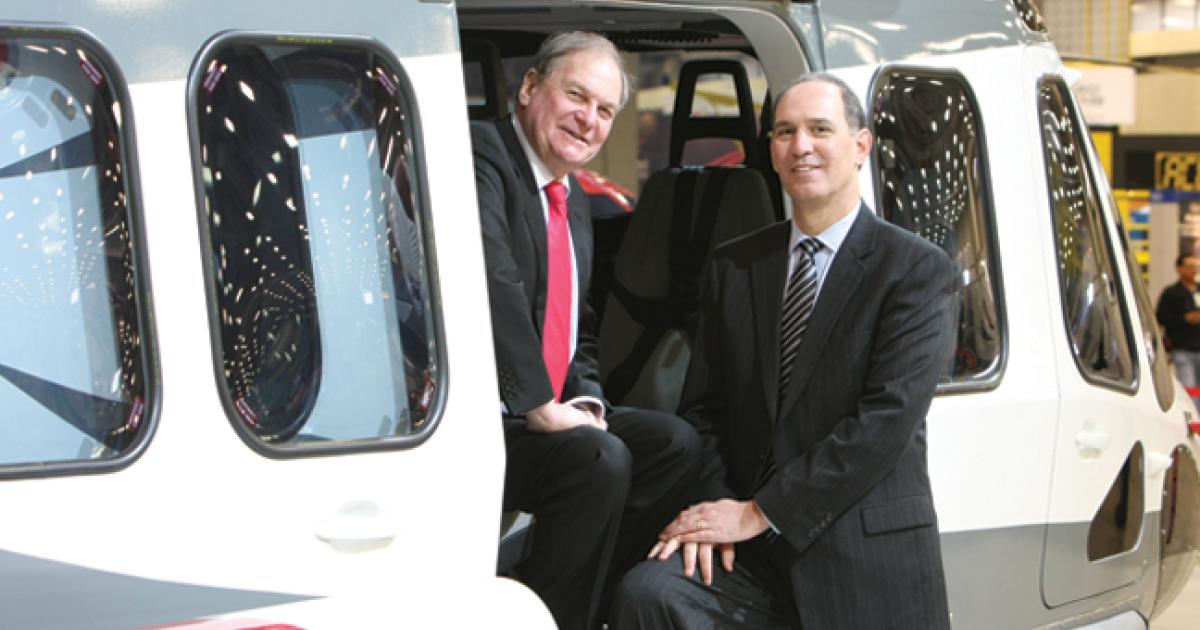 Lease Corporation International executive chairman Crispin Maunder and CEO Michael Platt signed a major sales deal with AgustaWestland at Heli-Expo 2012.