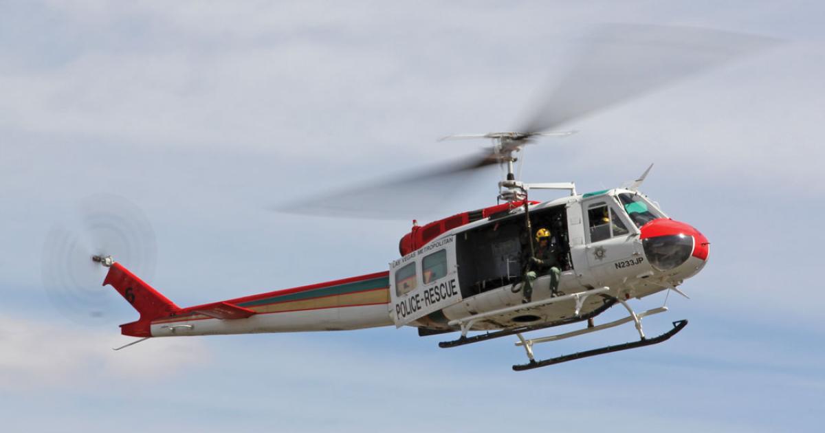 The Las Vegas Metropolitan Police Department’s Bell 412 crew was seconds from launching a fast-rope and emergency rescue hoist demonstration when they received a call that cancelled the demo and sent them instead on a real-life SAR mission in the Red Rock Canyon area.