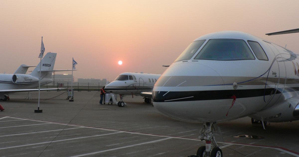 The Hawker 4000 is one of three business jets that Hawker Beechcraft has brought to the static display at ABACE 2012 in Shanghai. (Photo: Matt Thurber)