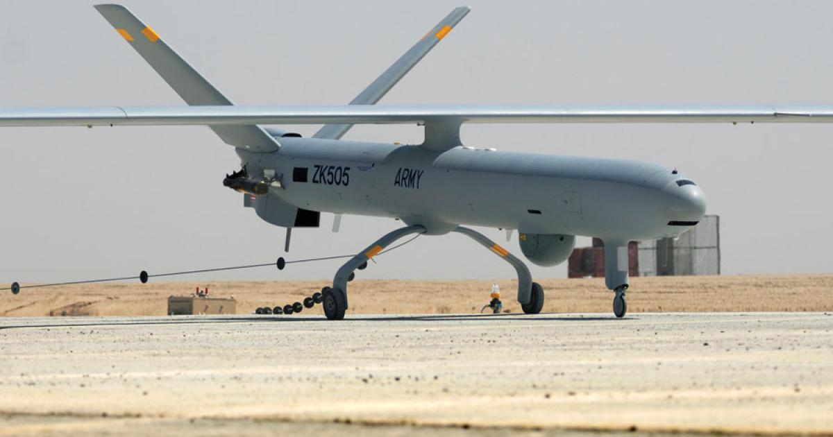 Pending delivery of the definitive Watchkeeper system, the UK opted to introduce the standard Hermes 450 UAV, provided by Elbit and Thales under an innovative service-by-the-hour contract. 
