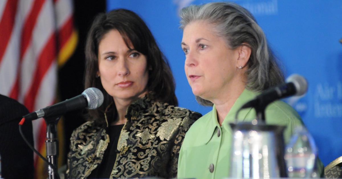 Margaret Gilligan, the FAA’s associate administrator for aviation safety, right, explains the agency’s case for excluding all-cargo carriers from its new pilot duty rule at an Air Line Pilots Association (ALPA) conference in April. At left sits Deborah Hersman, chairman of the National Transportation Safety Board. (Photo: Chris Weaver, ALPA)