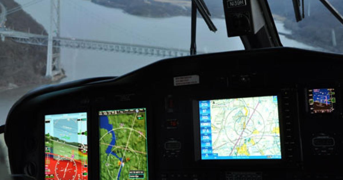 AIN flew Honeywell’s combined vision system in the company’s AW139. Here: a view of the Bear Mountain Bridge, east bank side of the Hudson, looking south from West Point.