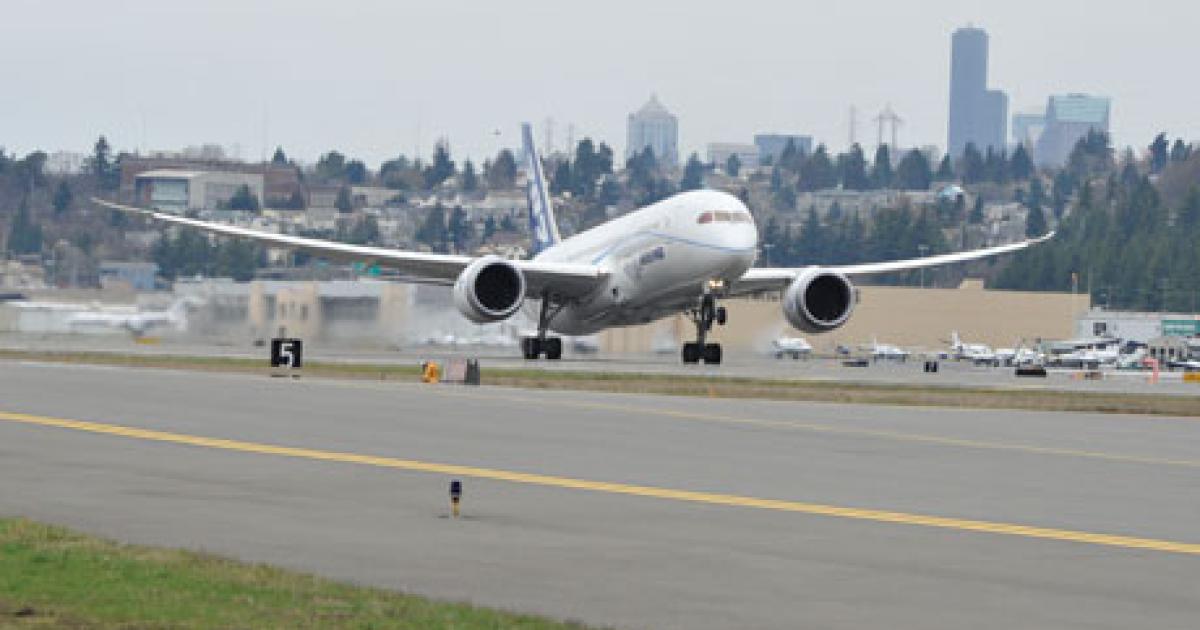 Boeing 787 ZA005 takes off from Seattle's Boeing Field on Saturday for a two-hour, 19-minute test flight. (Photo: Boeing)
