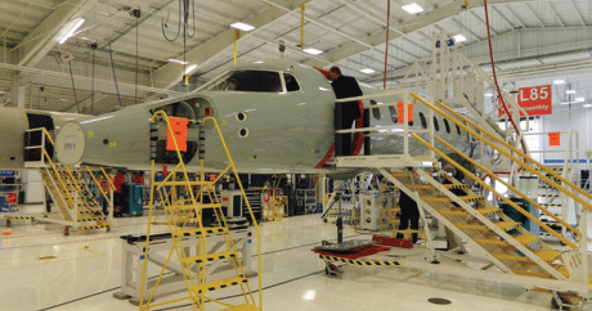 Bombardier continues construction of the first flight-test Bombardier Learjet 85 and plans to have a full airframe assembled and achieve power on by year-end. (Photo: Curt Epstein)