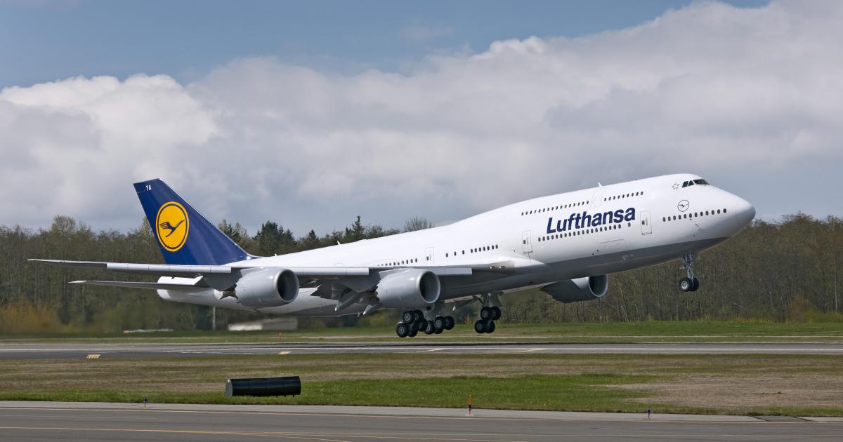 The first Boeing 747-8 Intercontinental delivered to Lufthansa departs Paine Field in Everett, Wash., on May 1, bound for Frankfurt, Germany. (Photo: Boeing)