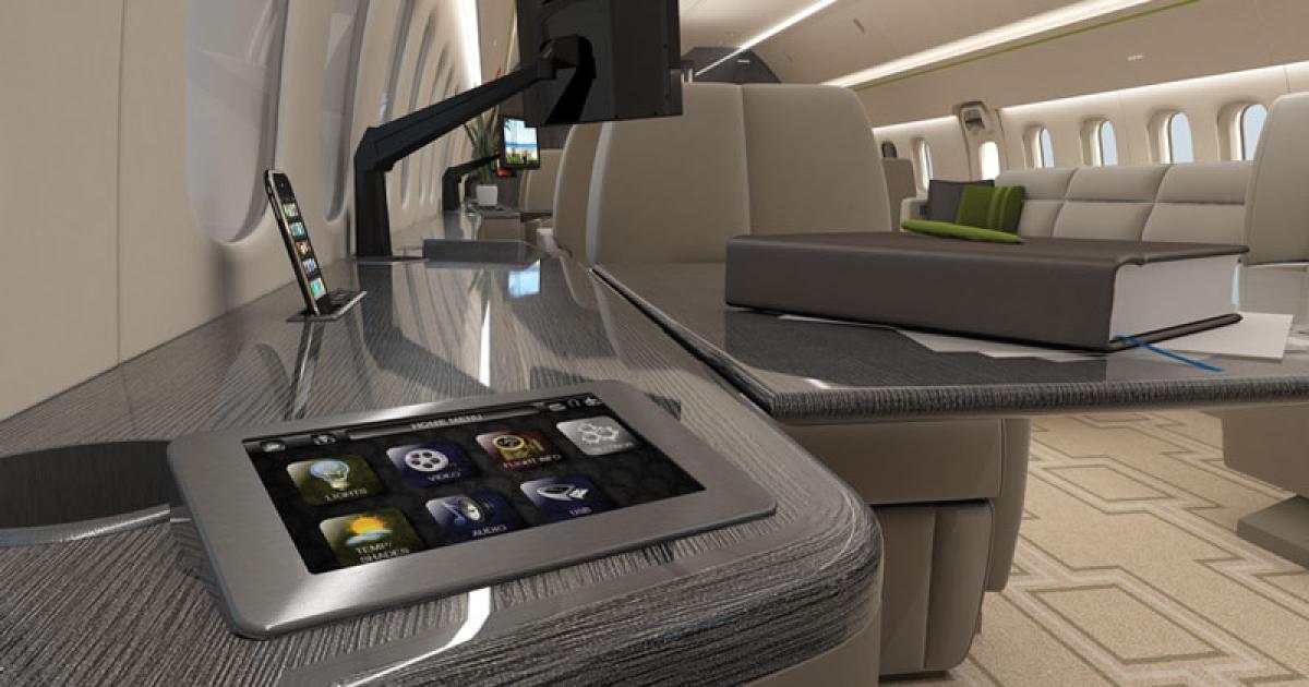Mid Continent’s Pulse-nHD cabin management system and in-flight entertainment package positions a touch screen at each passenger location, so every passenger can control all cabin electronics–from lighting to temperature–from the seat.