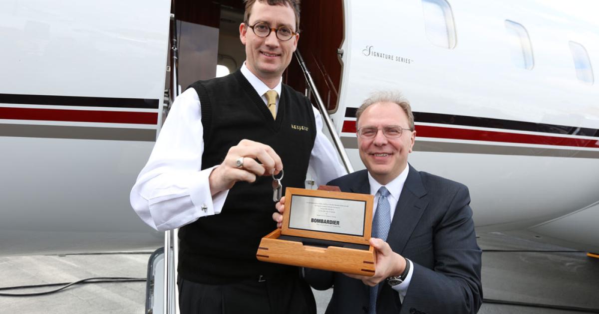 NetJets chairman and CEO Jordan Hansell and Bombardier Business Aircraft president Steve Ridolfi