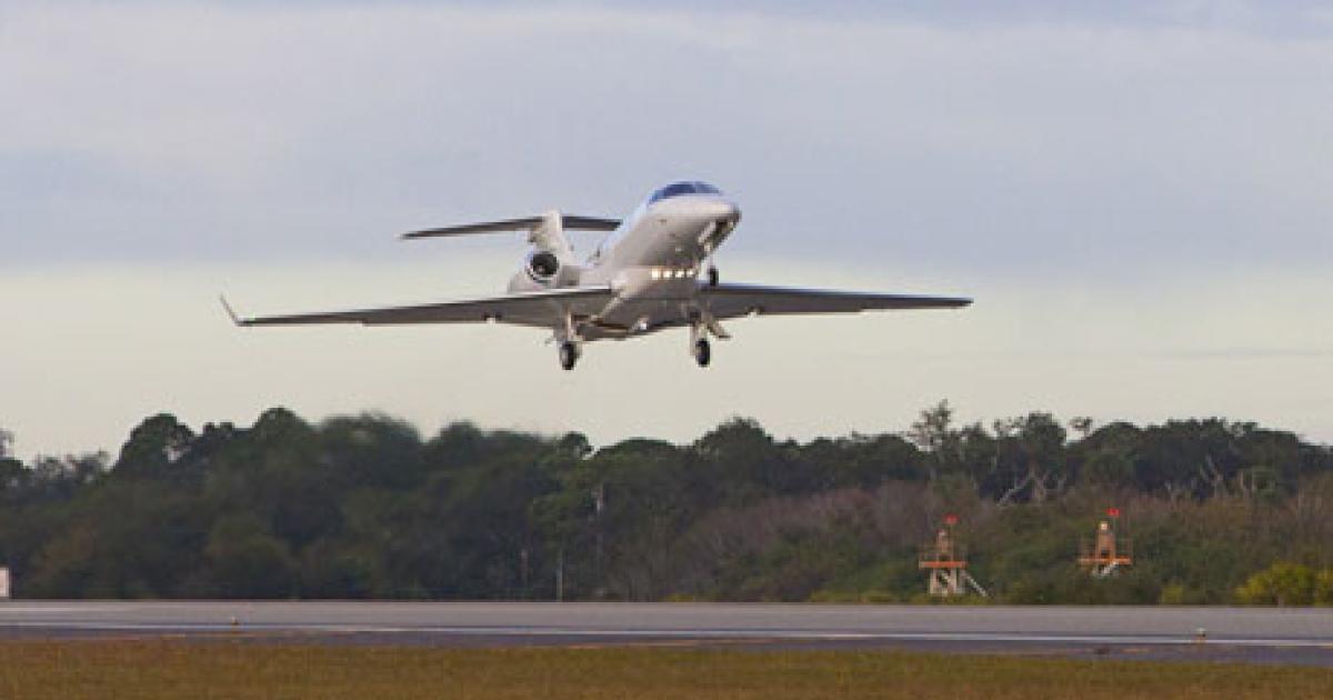 Business aircraft flying in the U.S. fell 0.4 percent in April, with lower levels of turboprop activity more than offsetting small positive gains made by business jets. The light jet category, which includes the Embraer Phenom 300, actually saw an increase of 1 percent in flight activity in the month. (Photo: Embraer)