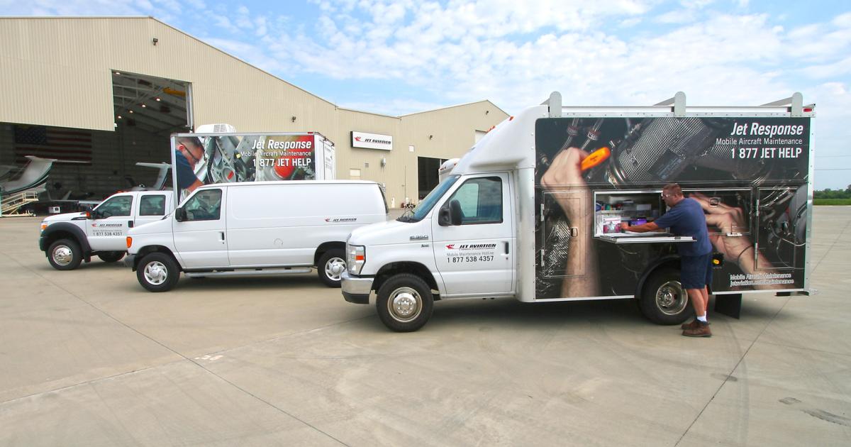 Jet Aviation recently added three customized service vehicles at its St. Louis facility.