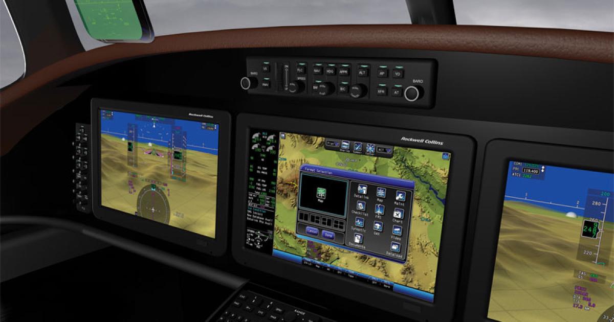 The upgrade features large-format, landscape, touch-control displays that come standard with the synthetic vision and visual flight management system.