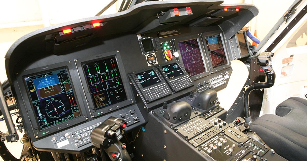 The Top Deck cockpit in Sikorsky’s S-76D is based on four 6- by 8-inch displays and two CCDs.