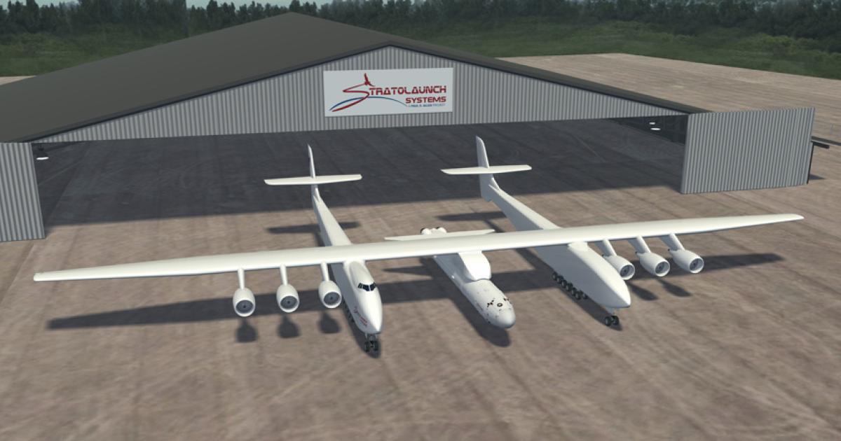 The Stratolaunch mother ship would be powered by six used Boeing 747 engines and have a mtow of some 1.2 million pounds, similar to an Airbus A380. The project could cost $200 million, according to a Wall Street Journal estimate.
