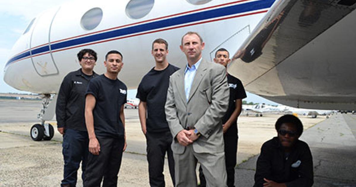 Arik Kislin, who owns JFI Jets, donated his Gulfstream II to the Western Suffolk Board of Cooperative Educational Services (BOCES) on New York’s Long Island. Students in aviation maintenance technology at Wilson Technological Center’s Republic Airport campus will use it to train in the repair and service of business jets. (Photo: Western Suffolk BOCES)