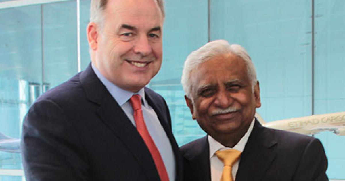 Etihad Airways chief executive James Hogan (left) and Jet Airways chairman Naresh Goyal. (Photo: Etihad Airways)  