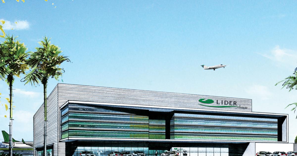 Artist’s concept depicts Líder Aviação’s forthcoming 10,000-sq-m hangar at Galeão International Airport in Rio de Janeiro. The new facility is planned to open in 2014.