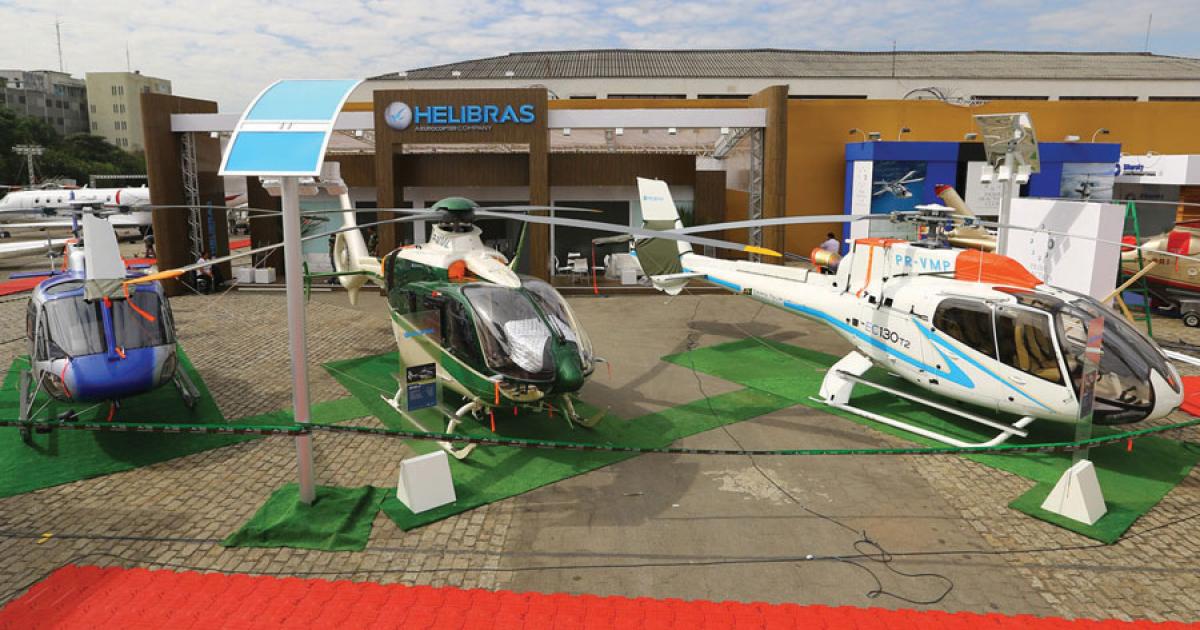 New approval from French aviation authorities has cleared the way for Helibras to add to its product range by manufacturing the large-cabin EC225 helicopter on behalf of its parent group, Eurocopter, in addition to these smaller models. (Photo: David McIntosh)