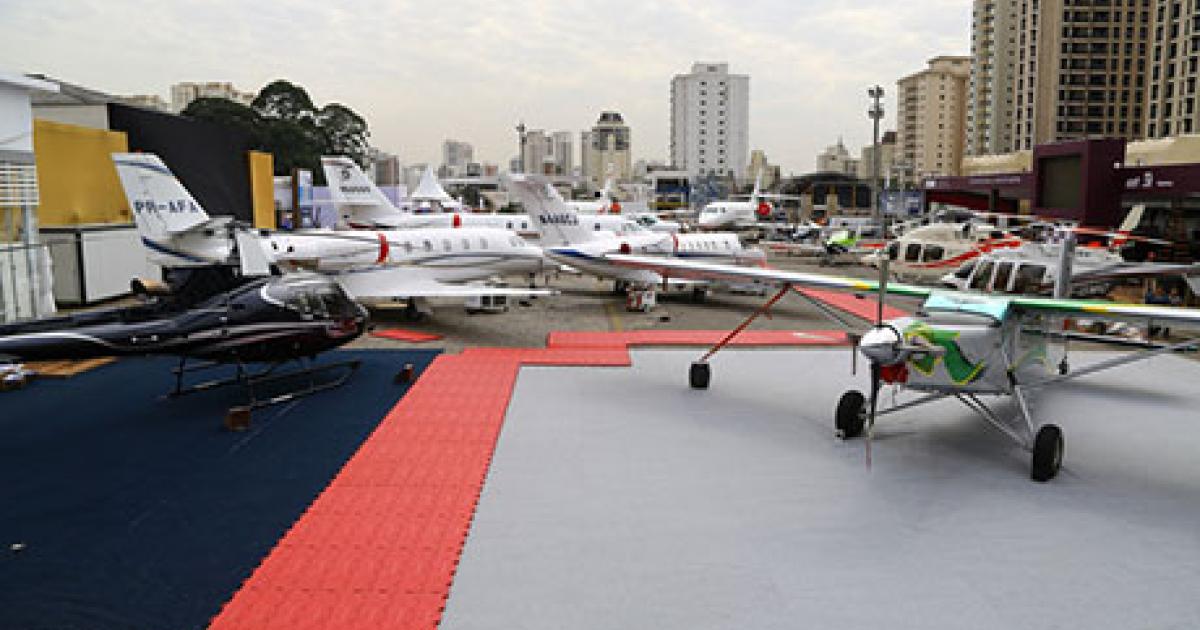 The 10th edition of the Latin American Business Aviation Conference and Exhibition (LABACE) opens tomorrow at Congonhas Airport in São Paulo. Organizer Associação Brasilera de Aviação Geral (ABAG), Brazil’s business and general aviation association, is gearing up for 16,000 visitors over the three show days, with around 100 exhibitors in one main hangar and a static park replete with some 70 aircraft. (Photo: David McIntosh)