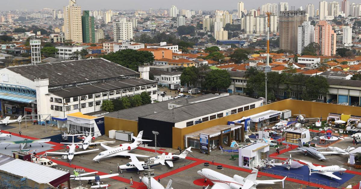 The LABACE ’13 static display at Congonhas Airport is host to some  70 aircraft ranging from light singles  to globe-girdling business jets. (Photo: David McIntosh)
