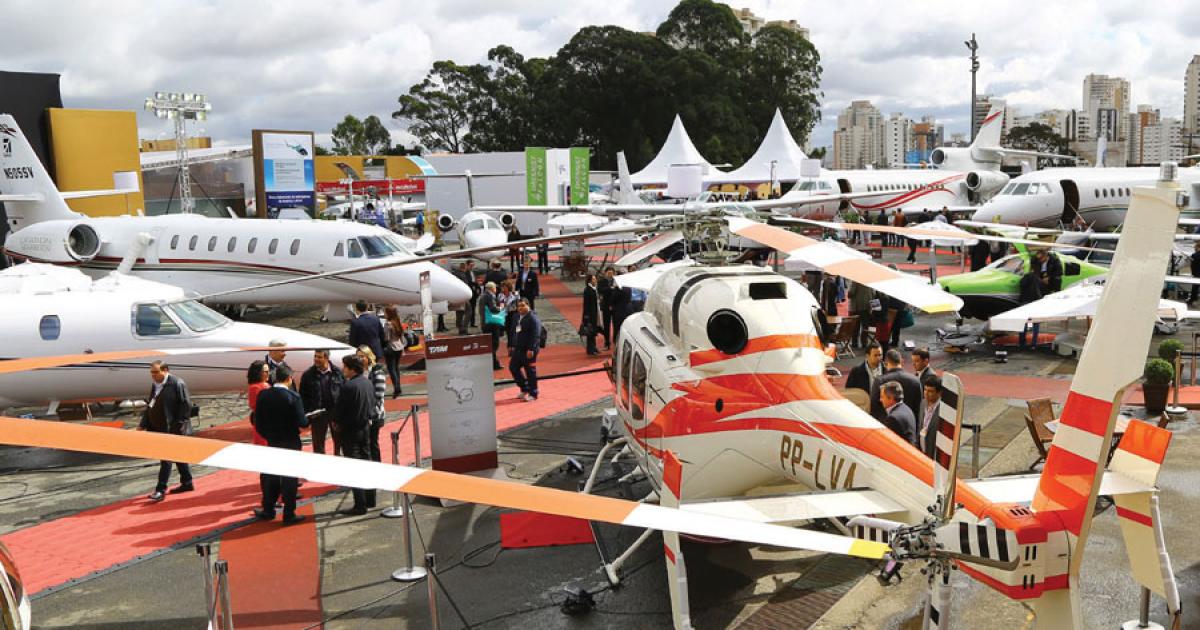 Exhibitors packed the static display at LABACE as if staging a protest to keep business aviation access here at Congonhas Airport. (Photo: David McIntosh)