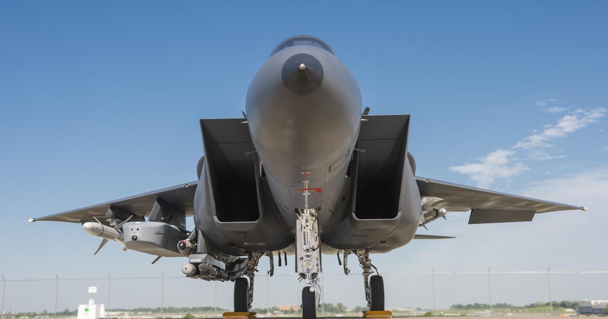 Boeing F-15SE Silent Eagle highlighting a conformal weapons bay on left and conformal fuel tank on right. (Photo: Boeing)