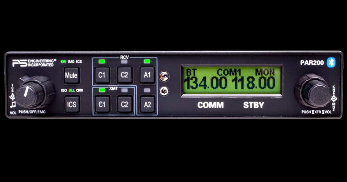 PS Engineering’s new PAR200 audio panel/com radio system saves panel space by integrating a remote com transceiver with the audio panel.