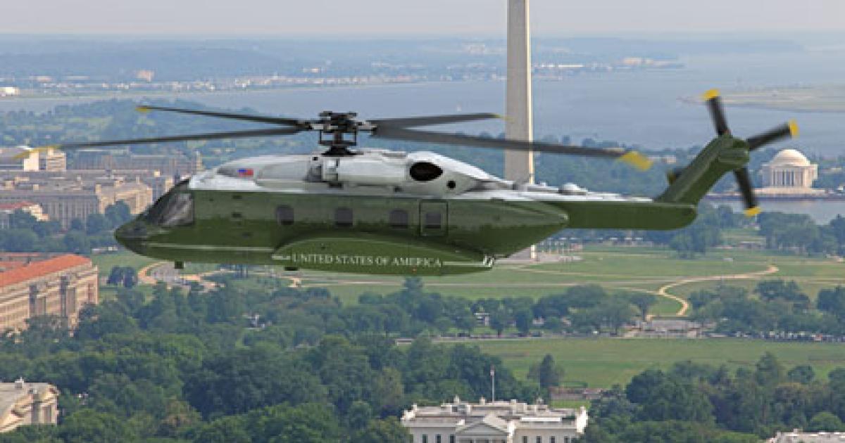 Sikorsky Aircraft is proposing its S-92 medium-lift helicopter for the U.S. Navy’s VXX Presidential Helicopter Replacement Program, shown in this artist’s rendering. (Image: Sikorsky)
