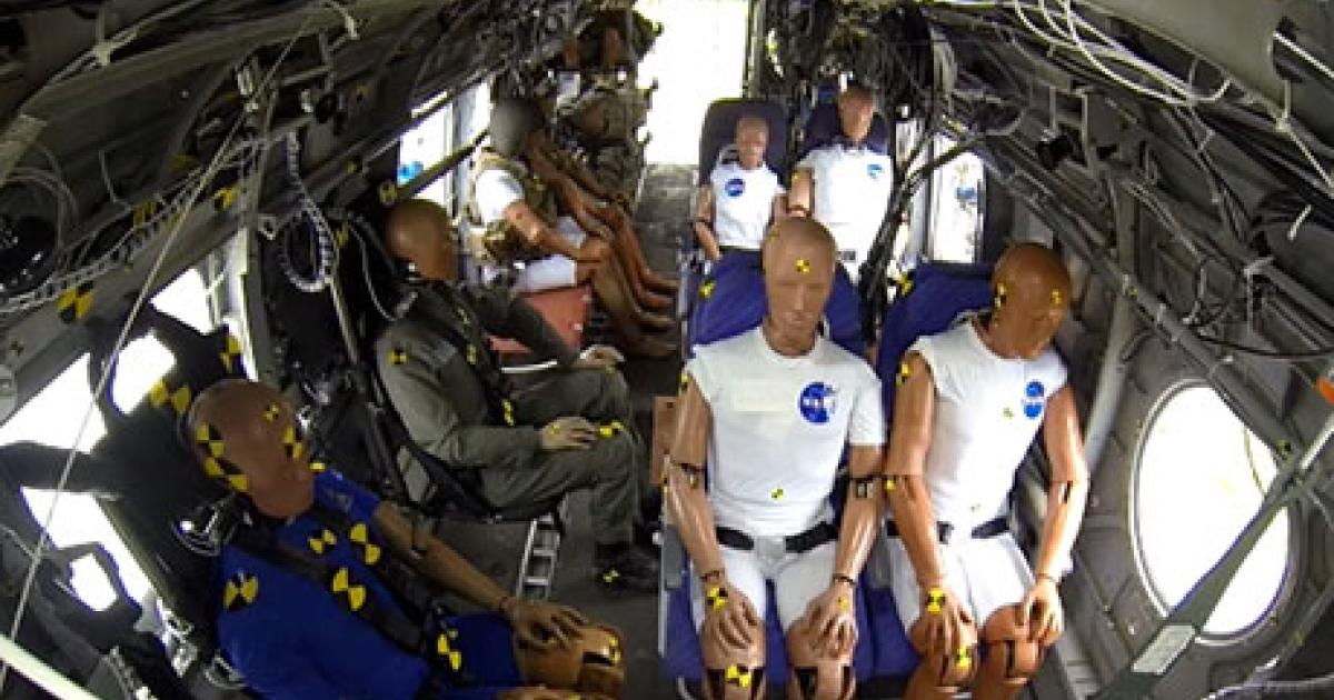 NASA conducted drop tests of a CH-46 Sea Knight to test improve seats and seat belts.