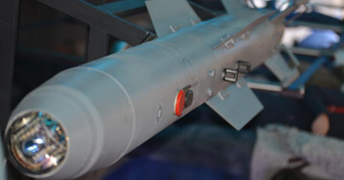 Russia’s Tactical Missile Corp. displayed this  250-kg ‘smart’ bomb with thermal imaging guidance at the recent Moscow Air Show. (Photo: Vladimir Karnozov)