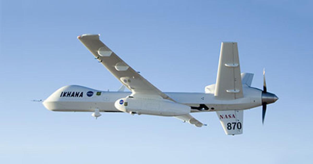 The Ikhana UAV, NASA’s research version of the Reaper, flew over wildfires to assist firefighters. Recently, the California Air Guard flew a standard military version of the smaller Predator on the same mission. (Photo: GA-ASI) 