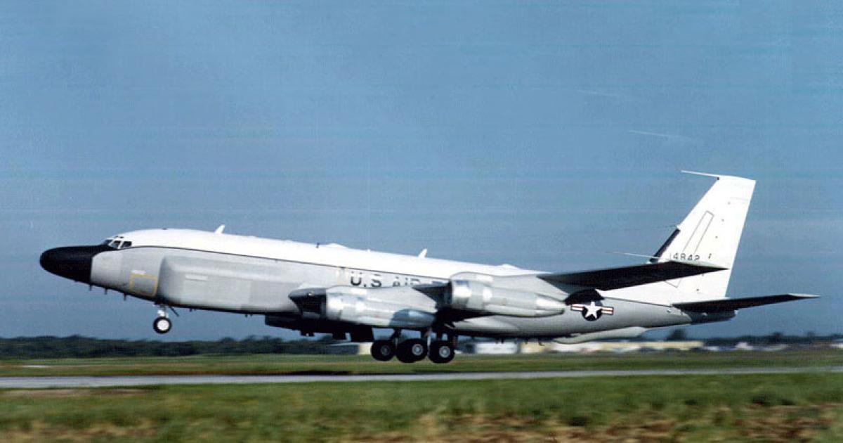 The UK has delayed issuing a military airworthiness certificate for the RC-135 Rivet Joint SIGINT aircraft. It will be known as the Airseeker in Royal Air Force service. (Photo: U.S. Air Force) 