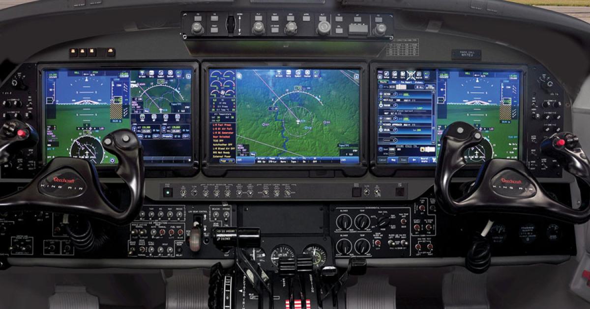Rockwell Collins is flight testing its Pro Line Fusion integrated avionics suite with touch-screen controls on a Beechcraft King Air 350. It expects to certify the installation next year. 