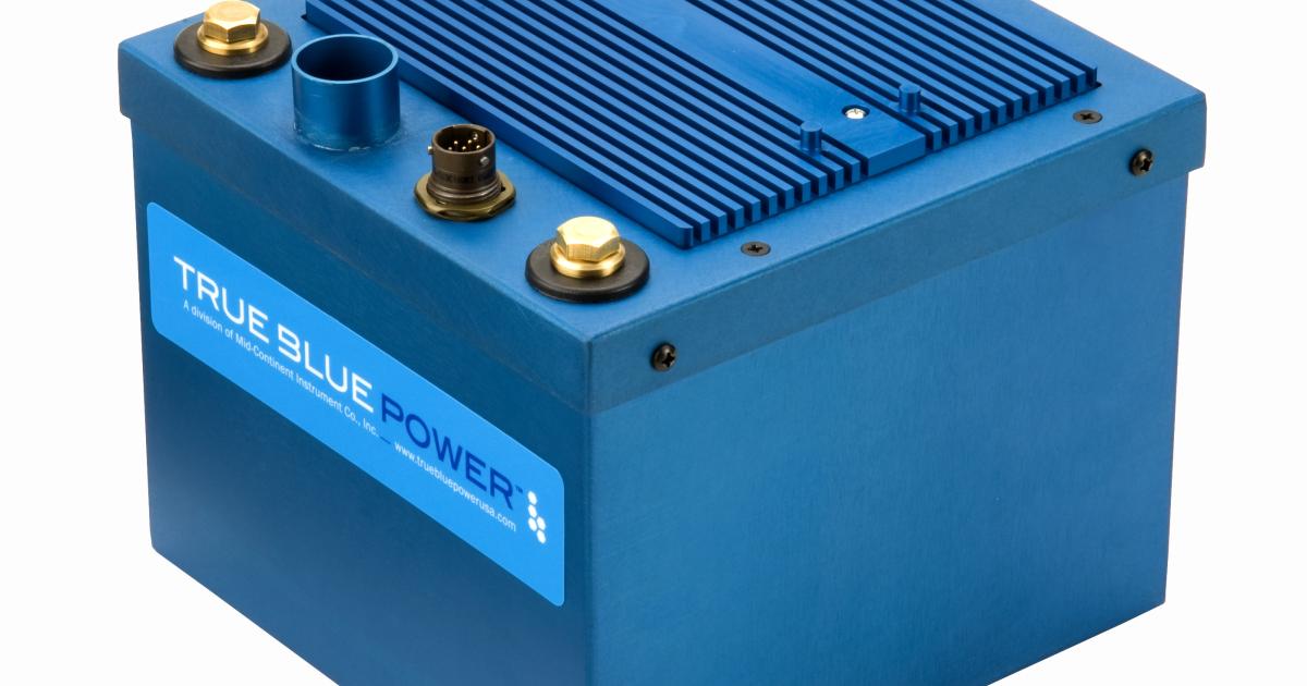 Mid-Continent Instrument’s True Blue Power division introduced two new lithium-ion main-ship batteries yesterday, designed for jets, turboprops, piston airplanes and helicopters. The new 28-volt batteries come in two sizes: the TB44 (44 ampere hours), pictured here, and TB17 (17 ampere hours).