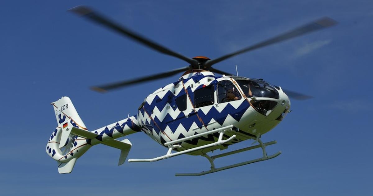 Eurocopter displayed a “collectable art” helicopter in the form of a highly customized executive variant of its twin-engine EC135 last month at the Monaco Yacht Show.