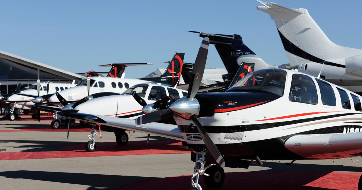 Beechcraft has eight propeller-driven aircraft on display at Henderson Executive Airport.