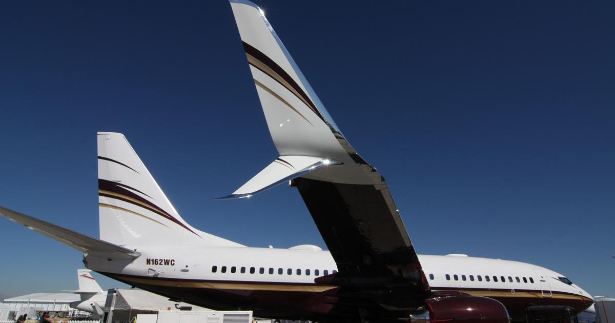The new winglets are actually a modification of existing winglets on BBJs and make use of existing wing structure to add a split-tip and a lower dorsal fin.