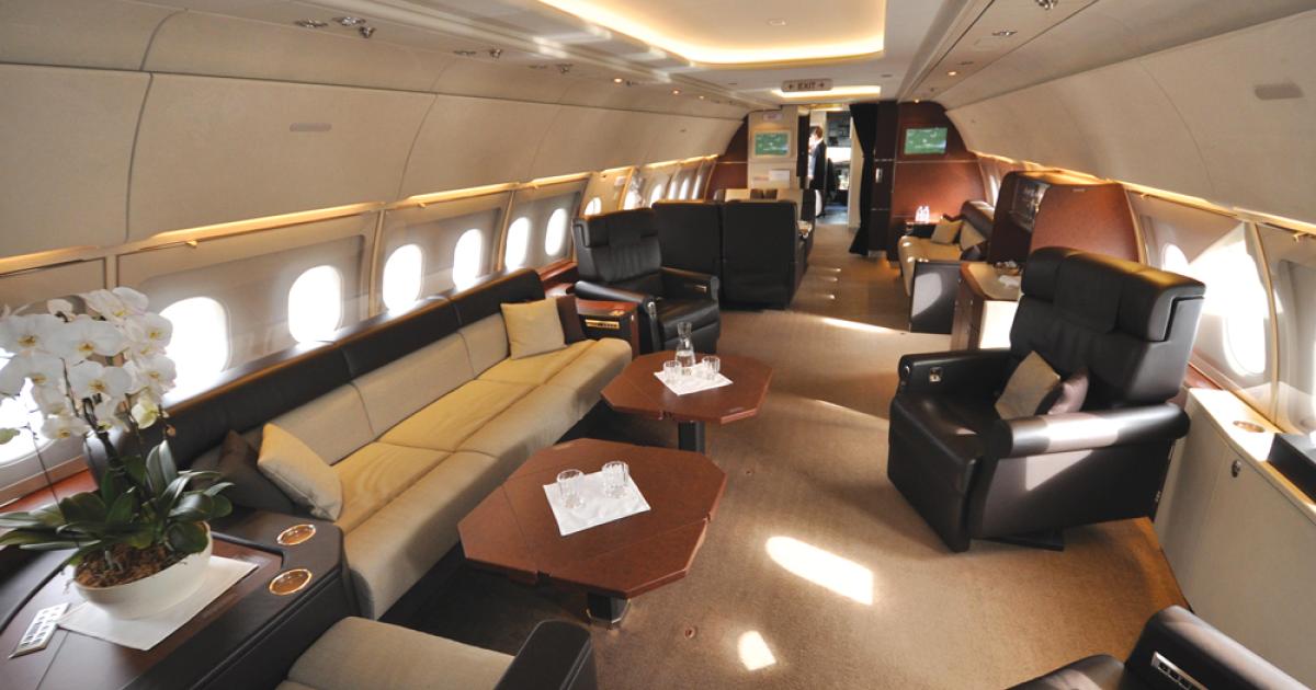 Buyers of airliner-size business jets, like this ACJ318, “are looking to take into the air the kind of space, comfort and elegance that they have in their homes and offices,” said Airbus Corporate Jets’ David Velupillai.