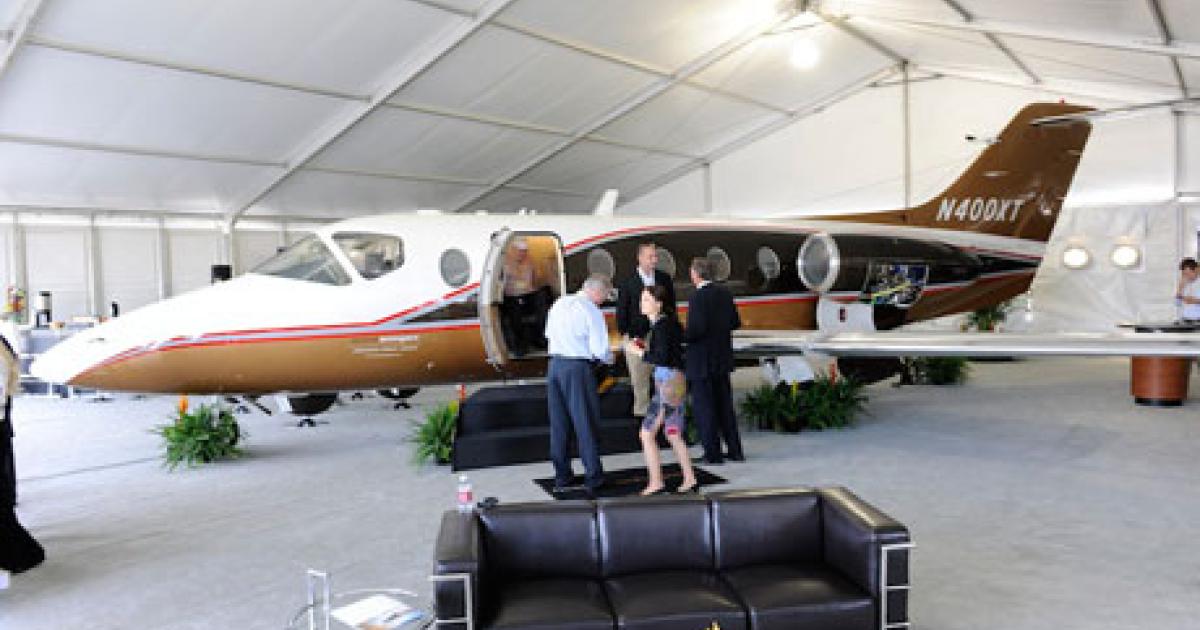 Nextant Aerospace announced an order today for up to fifty 400XTis worth $202.5 million from Elkhart, Ind.-based aircraft charter firm Travel Management Company. (Photo: Mark Wagner/AIN)
